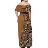 Africa Leopard Mix Native Tribal Pattern Off Shoulder Maxi Dress - Wonder Print Shop