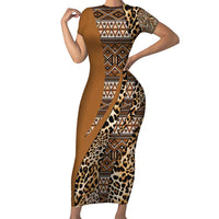 Africa Leopard Mix Native Tribal Pattern Short Sleeve Bodycon Dress - Wonder Print Shop