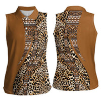Africa Leopard Mix Native Tribal Pattern Women Sleeveless Polo Shirt - Wonder Print Shop