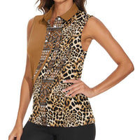 Africa Leopard Mix Native Tribal Pattern Women Sleeveless Polo Shirt - Wonder Print Shop