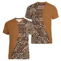 Africa Leopard Mix Native Tribal Pattern Women V-Neck T-Shirt - Wonder Print Shop
