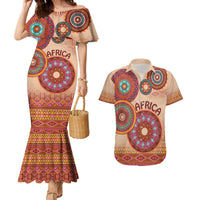 Africa Tribal Traditional Pattern Couples Matching Mermaid Dress and Hawaiian Shirt Beige Motif LT9 - Wonder Print Shop