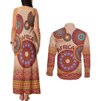 Africa Tribal Traditional Pattern Couples Matching Tank Maxi Dress and Long Sleeve Button Shirt Beige Motif LT9 - Wonder Print Shop