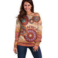 Africa Tribal Traditional Pattern Off Shoulder Sweater Beige Motif - Wonder Print Shop