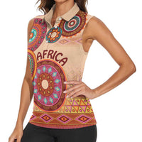 Africa Tribal Traditional Pattern Women Sleeveless Polo Shirt Beige Motif - Wonder Print Shop