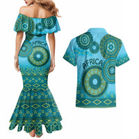 Africa Tribal Traditional Pattern Couples Matching Mermaid Dress and Hawaiian Shirt Blue Motif LT9 - Wonder Print Shop