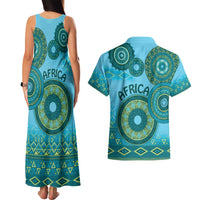 Africa Tribal Traditional Pattern Couples Matching Tank Maxi Dress and Hawaiian Shirt Blue Motif LT9 - Wonder Print Shop