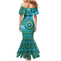 Africa Tribal Traditional Pattern Family Matching Mermaid Dress and Hawaiian Shirt Blue Motif LT9 - Wonder Print Shop