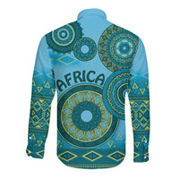 Africa Tribal Traditional Pattern Long Sleeve Button Shirt Blue Motif - Wonder Print Shop