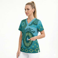 Africa Tribal Traditional Pattern Scrub Top Blue Motif