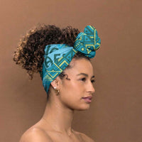 Africa Tribal Traditional Pattern Simple Headwrap Blue Motif