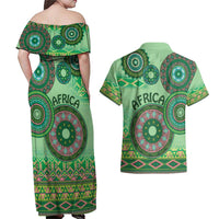 Africa Tribal Traditional Pattern Couples Matching Off Shoulder Maxi Dress and Hawaiian Shirt Green Motif LT9 - Wonder Print Shop