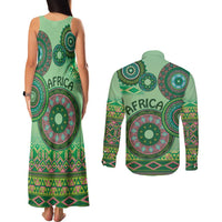 Africa Tribal Traditional Pattern Couples Matching Tank Maxi Dress and Long Sleeve Button Shirt Green Motif LT9 - Wonder Print Shop