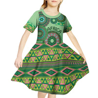 Africa Tribal Traditional Pattern Kid Short Sleeve Dress Green Motif - Wonder Print Shop