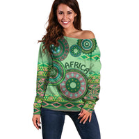 Africa Tribal Traditional Pattern Off Shoulder Sweater Green Motif - Wonder Print Shop