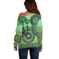 Africa Tribal Traditional Pattern Off Shoulder Sweater Green Motif - Wonder Print Shop
