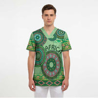 Africa Tribal Traditional Pattern Scrub Top Green Motif