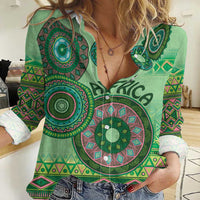 Africa Tribal Traditional Pattern Women Casual Shirt Green Motif - Wonder Print Shop