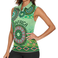 Africa Tribal Traditional Pattern Women Sleeveless Polo Shirt Green Motif - Wonder Print Shop