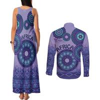 Africa Tribal Traditional Pattern Couples Matching Tank Maxi Dress and Long Sleeve Button Shirt Purple Motif LT9 - Wonder Print Shop