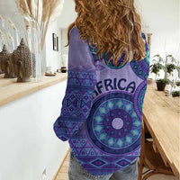 Africa Tribal Traditional Pattern Women Casual Shirt Purple Motif - Wonder Print Shop