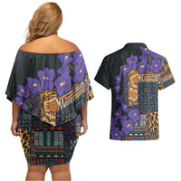Africa Violets Flowers Couples Matching Off Shoulder Short Dress and Hawaiian Shirt Mix Native Tribal Pattern LT9 - Wonder Print Shop