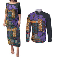 Africa Violets Flowers Couples Matching Puletasi and Long Sleeve Button Shirt Mix Native Tribal Pattern LT9 - Wonder Print Shop