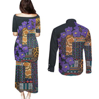 Africa Violets Flowers Couples Matching Puletasi and Long Sleeve Button Shirt Mix Native Tribal Pattern LT9 - Wonder Print Shop