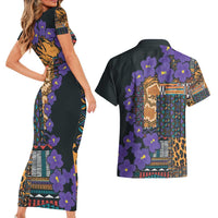 Africa Violets Flowers Couples Matching Short Sleeve Bodycon Dress and Hawaiian Shirt Mix Native Tribal Pattern LT9 - Wonder Print Shop