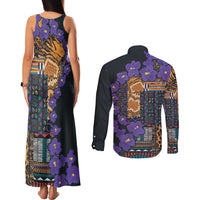 Africa Violets Flowers Couples Matching Tank Maxi Dress and Long Sleeve Button Shirt Mix Native Tribal Pattern LT9 - Wonder Print Shop