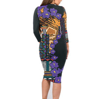 Africa Violets Flowers Family Matching Long Sleeve Bodycon Dress and Hawaiian Shirt Mix Native Tribal Pattern LT9 - Wonder Print Shop