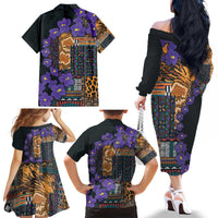 Africa Violets Flowers Family Matching Off The Shoulder Long Sleeve Dress and Hawaiian Shirt Mix Native Tribal Pattern - Wonder Print Shop