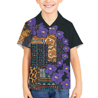 Africa Violets Flowers Family Matching Off Shoulder Maxi Dress and Hawaiian Shirt Mix Native Tribal Pattern LT9 - Wonder Print Shop