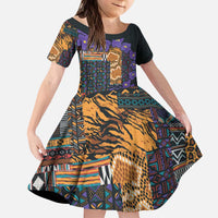 Africa Violets Flowers Kid Short Sleeve Dress Mix Native Tribal Pattern - Wonder Print Shop