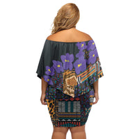 Africa Violets Flowers Off Shoulder Short Dress Mix Native Tribal Pattern - Wonder Print Shop