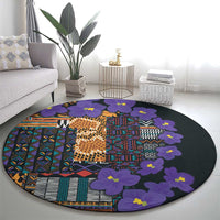 Africa Violets Flowers Round Carpet Mix Native Tribal Pattern