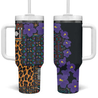 Africa Violets Flowers Tumbler With Handle Mix Native Tribal Pattern - Wonder Print Shop