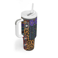 Africa Violets Flowers Tumbler With Handle Mix Native Tribal Pattern - Wonder Print Shop