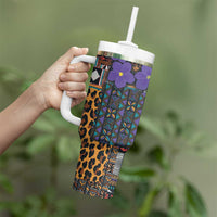 Africa Violets Flowers Tumbler With Handle Mix Native Tribal Pattern - Wonder Print Shop