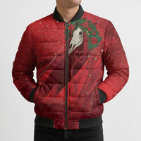 Merry Creepmas Mari Lwyd Bomber Puffer Jacket Folklore Ghost Horse Christmas - Wonder Print Shop