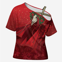 Merry Creepmas Mari Lwyd Cross Shoulder Shirt Folklore Ghost Horse Christmas - Wonder Print Shop