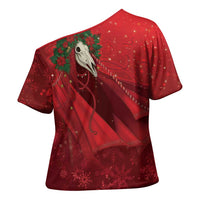 Merry Creepmas Mari Lwyd Cross Shoulder Shirt Folklore Ghost Horse Christmas - Wonder Print Shop
