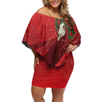 Merry Creepmas Mari Lwyd Family Matching Off Shoulder Short Dress and Hawaiian Shirt Folklore Ghost Horse Christmas - Wonder Print Shop