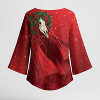 Merry Creepmas Mari Lwyd Kimono Sleeve Blouse Folklore Ghost Horse Christmas - Wonder Print Shop