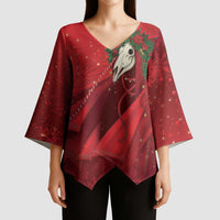 Merry Creepmas Mari Lwyd Kimono Sleeve Blouse Folklore Ghost Horse Christmas - Wonder Print Shop