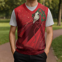 Merry Creepmas Mari Lwyd Christmas Knitted V-Neck Vest Folklore Ghost Horse Christmas - Wonder Print Shop