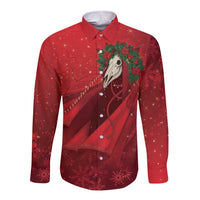 Merry Creepmas Mari Lwyd Long Sleeve Button Shirt Folklore Ghost Horse Christmas - Wonder Print Shop