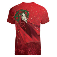 Merry Creepmas Mari Lwyd Women V-Neck T-Shirt Folklore Ghost Horse Christmas - Wonder Print Shop
