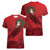Merry Creepmas Mari Lwyd Women V-Neck T-Shirt Folklore Ghost Horse Christmas - Wonder Print Shop