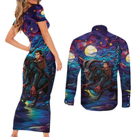 Stained Glass Krampus Couples Matching Short Sleeve Bodycon Dress and Long Sleeve Button Shirt Gothic Christmas Myth - Wonder Print Shop